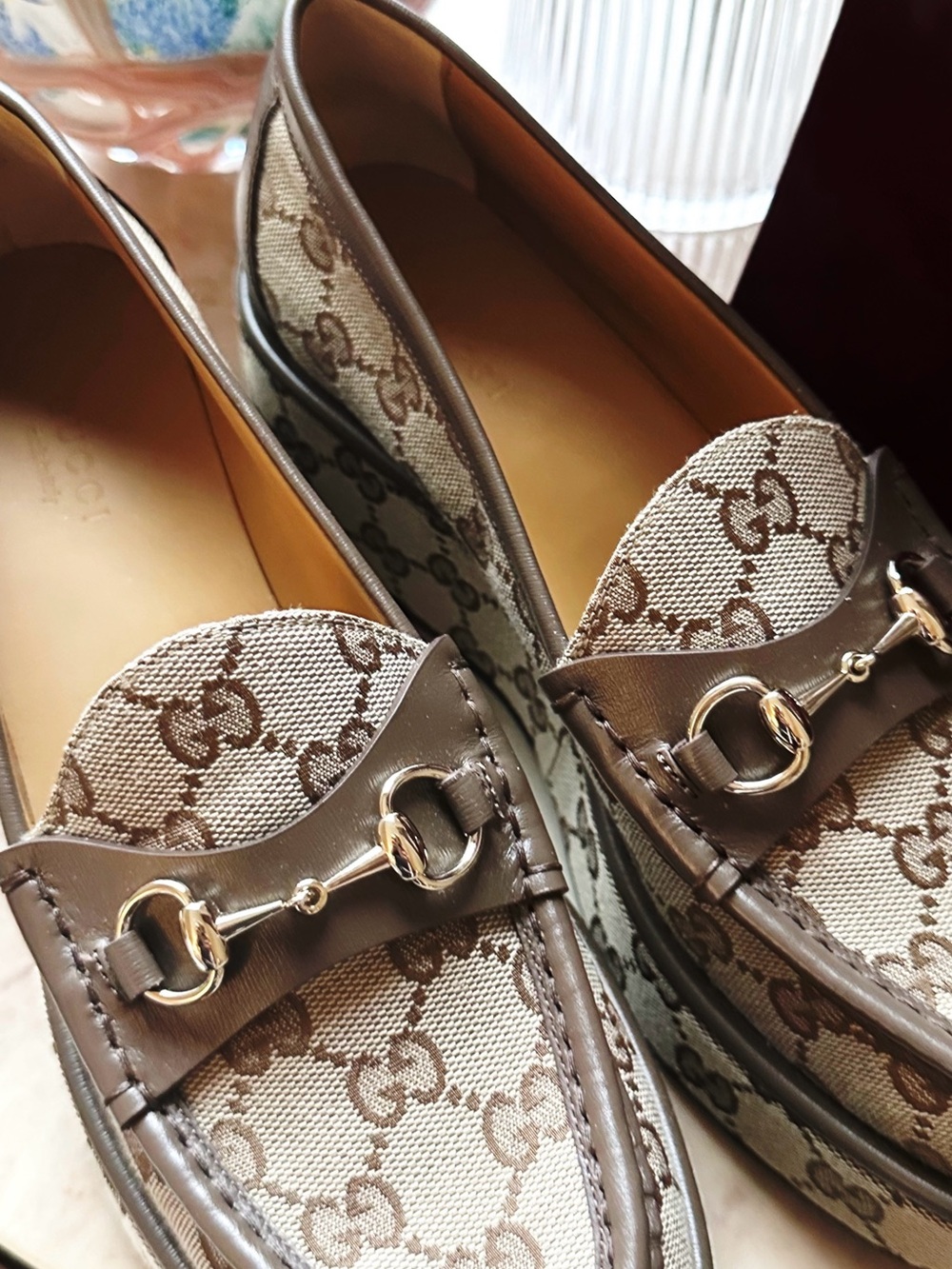 Gucci Beige Signature GG Canvas Horsebit Platform Loafers - Picture 2 of 6